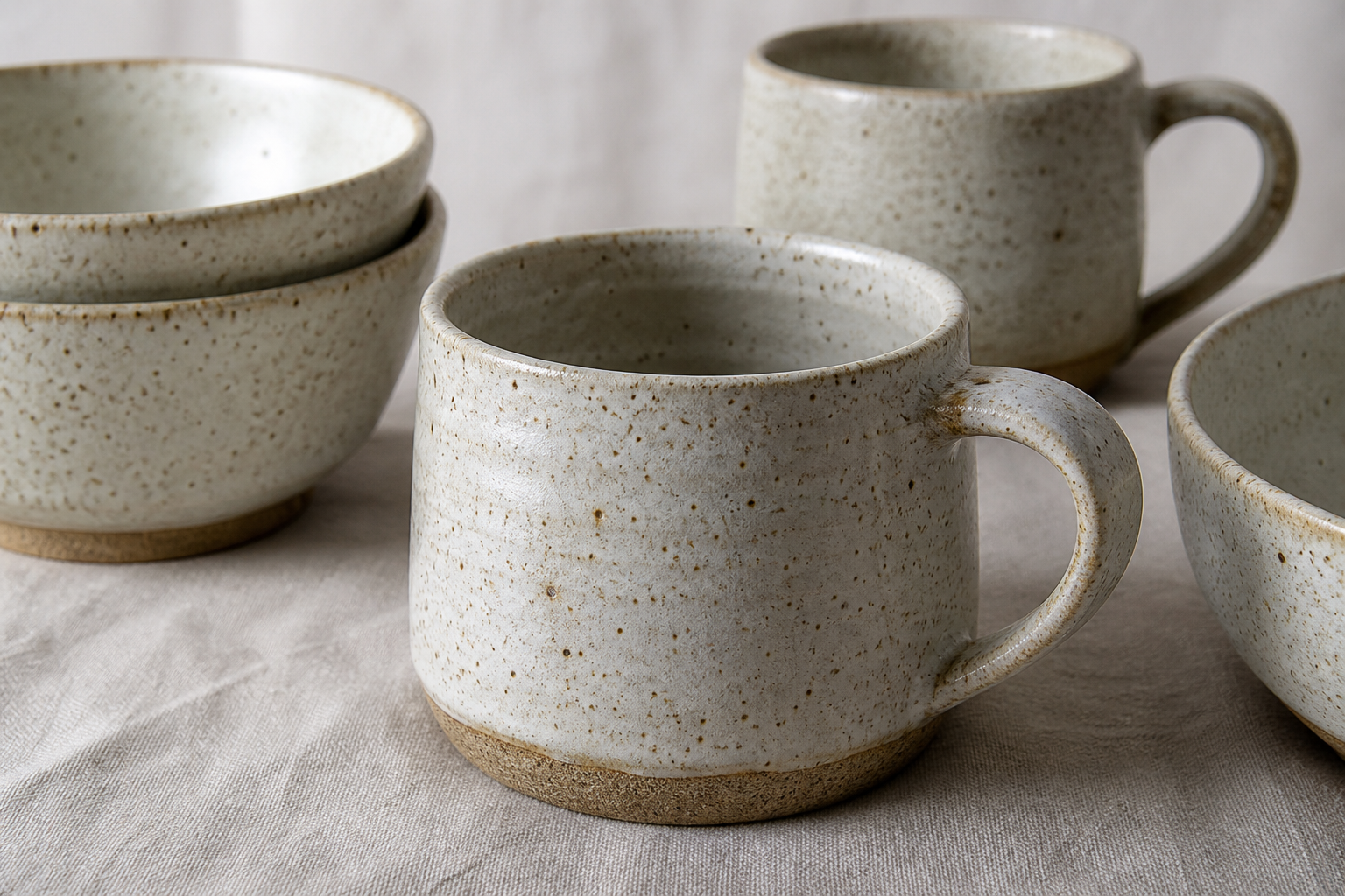 Stack of hand-thrown mugs